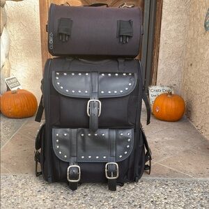 Black Leather Motorcycle Backpack
